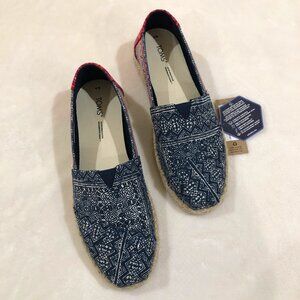 Toms Alpargata Rope Indigo Floral Hmong Print Espadrille Flats - W's 8 NWT